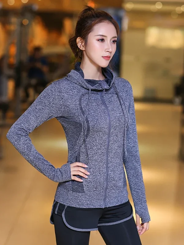 Woorlovekzg Autumn/winter Fitness Sports Running Jackets Women Long Sleeve Hooded Jacket Quick Drying Yoga Slim Training Top