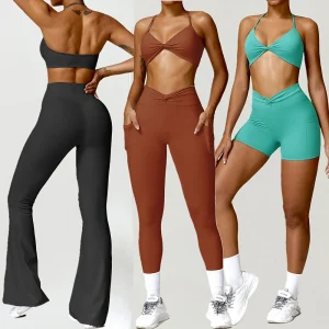 XS-XL 1/2PCS Fitness Twist Sport Bra Yoga Set Women High Waist Workout Pocket Leggings Female Pant Tracksuit Gym Active Suits