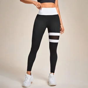 Mesh Colorblocked High Waist Yoga Pants Leggings for Women Tummy Control Workout Leggings for Women