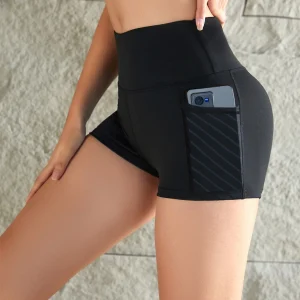 Women's High Waist Elastic Yoga Shorts With Side Pocket Hip Lifting Running Fitness Sports Shorts Gym Activewear