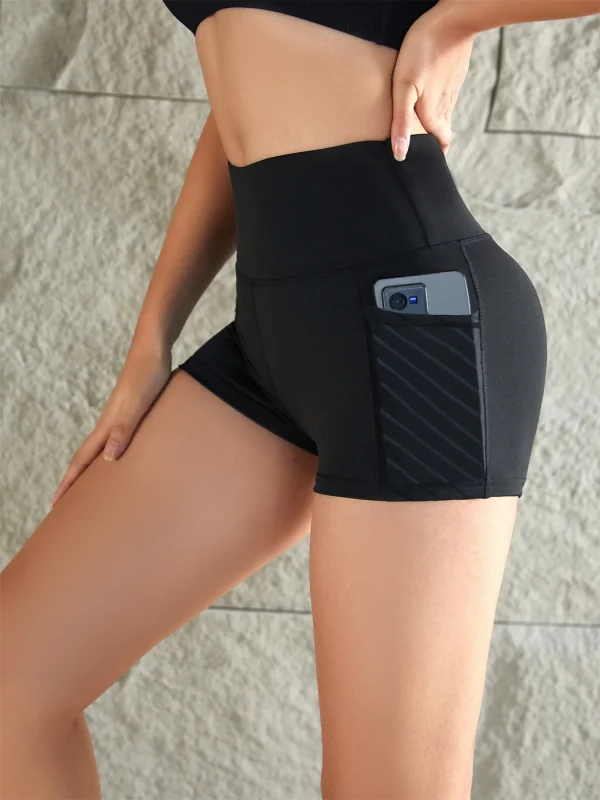 Women's High Waist Elastic Yoga Shorts With Side Pocket Hip Lifting Running Fitness Sports Shorts Gym Activewear