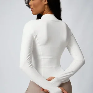 Women's Solid Color Zipper Turtleneck Sports Jacket, Long-Sleeved Sports Top, Gym Wear, Ladies' Sportswear for Indoor and Outdoo