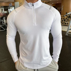 Spandex Long Sleeve finger Men Running Fitness Tshirt elastic Quick Dry Sports Bodybuilding Training stand collar Shirts