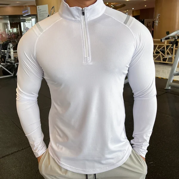 Spandex Long Sleeve finger Men Running Fitness Tshirt elastic Quick Dry Sports Bodybuilding Training stand collar Shirts
