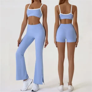 2Pcs Women’s Sportswear Set Gym Bush Up Bra And Shorts Flared Leggings Female Sweat-Wicking Tracksuit Training Dancing Fitness