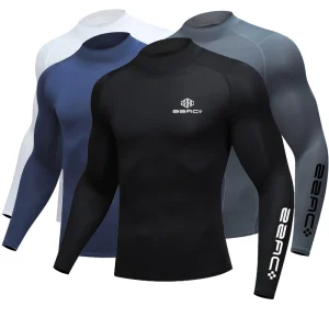High-necked printed men's compression long-sleeved shirt, close-fitting quick-drying fitness T-shirt sports running top