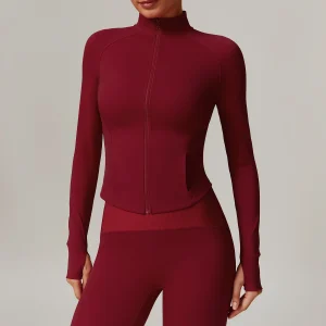 New Women's Tracksuit Jacket Slim Fit Zipper Long Sleeved Fitness Coat Yoga Tops With Thumb Holes Gym Jacket Workout Sweatshirts