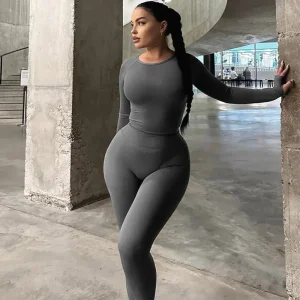 Dulzura Women 2024 Autumn Winter Long Sleeves Crop Tops Long Pants Two Piece Matching Sets Tracksuit Wholesale Items S3613114K