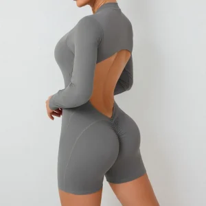Seamless Yoga Zipper Jumpsuits Sports Fitness Beauty Back Hip-Lifting Long-Sleeved One-Piece Workout Gym Tracksuits for Women